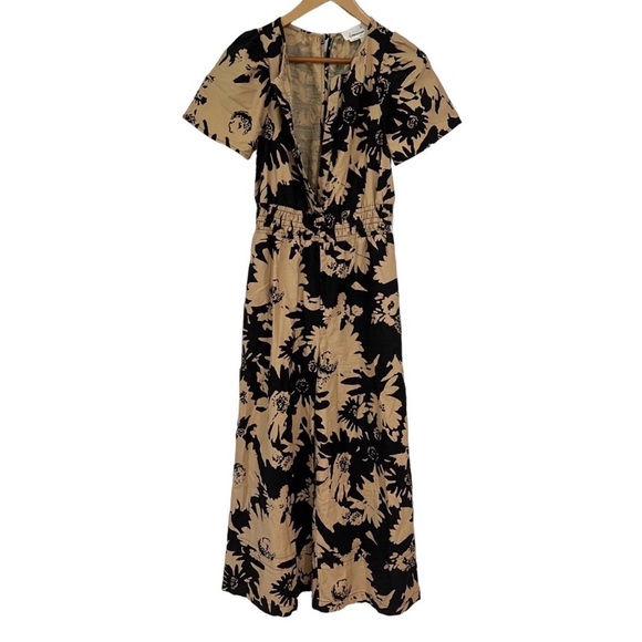 Anthropologie The Somerset Jumpsuit Womens Size Medium Tan Black Boho Classy - Picture 4 of 9